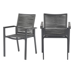 Meridian Maldives Grey Rope Fabric Outdoor Patio Dining Arm Chair