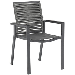 Meridian Maldives Grey Rope Fabric Outdoor Patio Dining Arm Chair