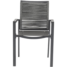 Meridian Maldives Grey Rope Fabric Outdoor Patio Dining Arm Chair