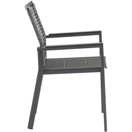Meridian Maldives Grey Rope Fabric Outdoor Patio Dining Arm Chair