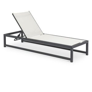 Meridian Maldives Cream Mesh Water Resistant Fabric Outdoor Patio Adjustable Sun Chaise Lounge Chair