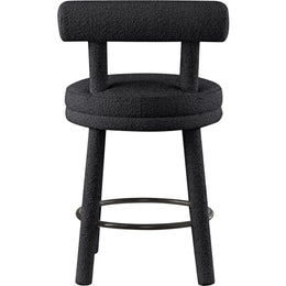 Meridian Parlor Black Boucle Fabric Stool