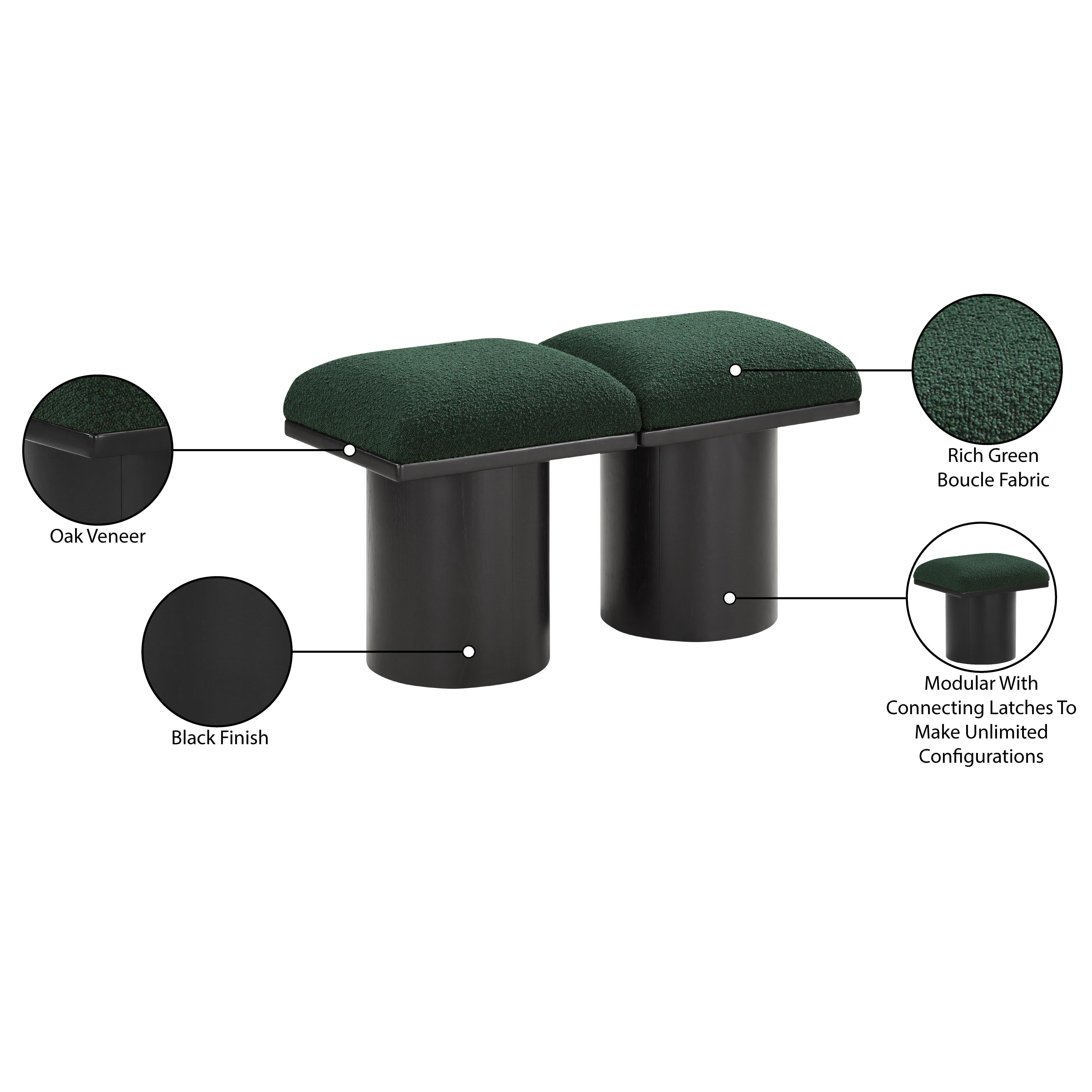 Meridian Pavilion Green Boucle Fabric Bench