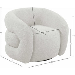 Meridian Roxbury Cream Boucle Fabric Swivel Accent Chair