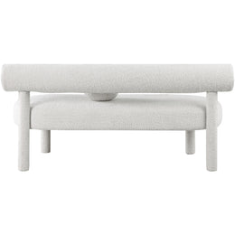 Meridian Parlor Cream Boucle Fabric Bench