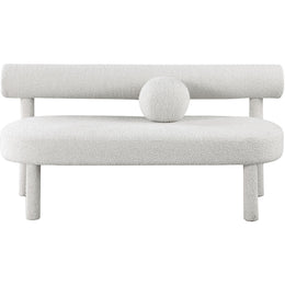 Meridian Parlor Cream Boucle Fabric Bench