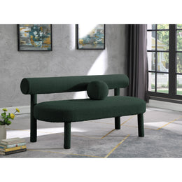 Meridian Parlor Green Boucle Fabric Bench