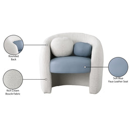 Meridian Acadia Blue Vegan Leather / Cream Boucle Fabric Accent Chair
