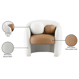 Meridian Acadia Cognac Vegan Leather / Cream Boucle Fabric Accent Chair