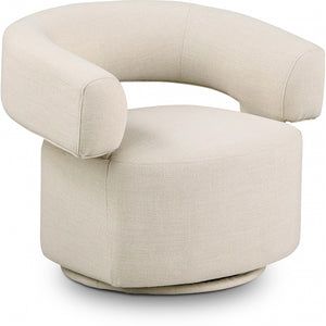 Meridian Niya Beige Linen Textured Fabric Swivel Accent Chair