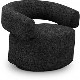 Meridian Niya Black Linen Textured Fabric Swivel Accent Chair