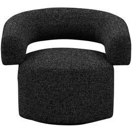 Meridian Niya Black Linen Textured Fabric Swivel Accent Chair