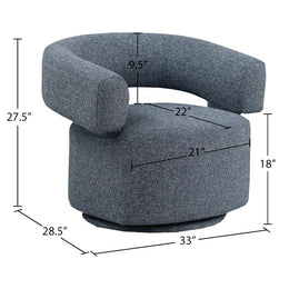 Meridian Niya Blue Linen Textured Fabric Swivel Accent Chair