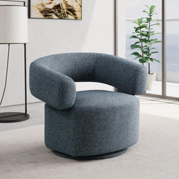 Meridian Niya Blue Linen Textured Fabric Swivel Accent Chair