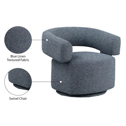 Meridian Niya Blue Linen Textured Fabric Swivel Accent Chair