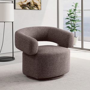 Meridian Niya Brown Linen Textured Fabric Swivel Accent Chair