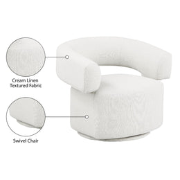 Meridian Niya Cream Linen Textured Fabric Swivel Accent Chair
