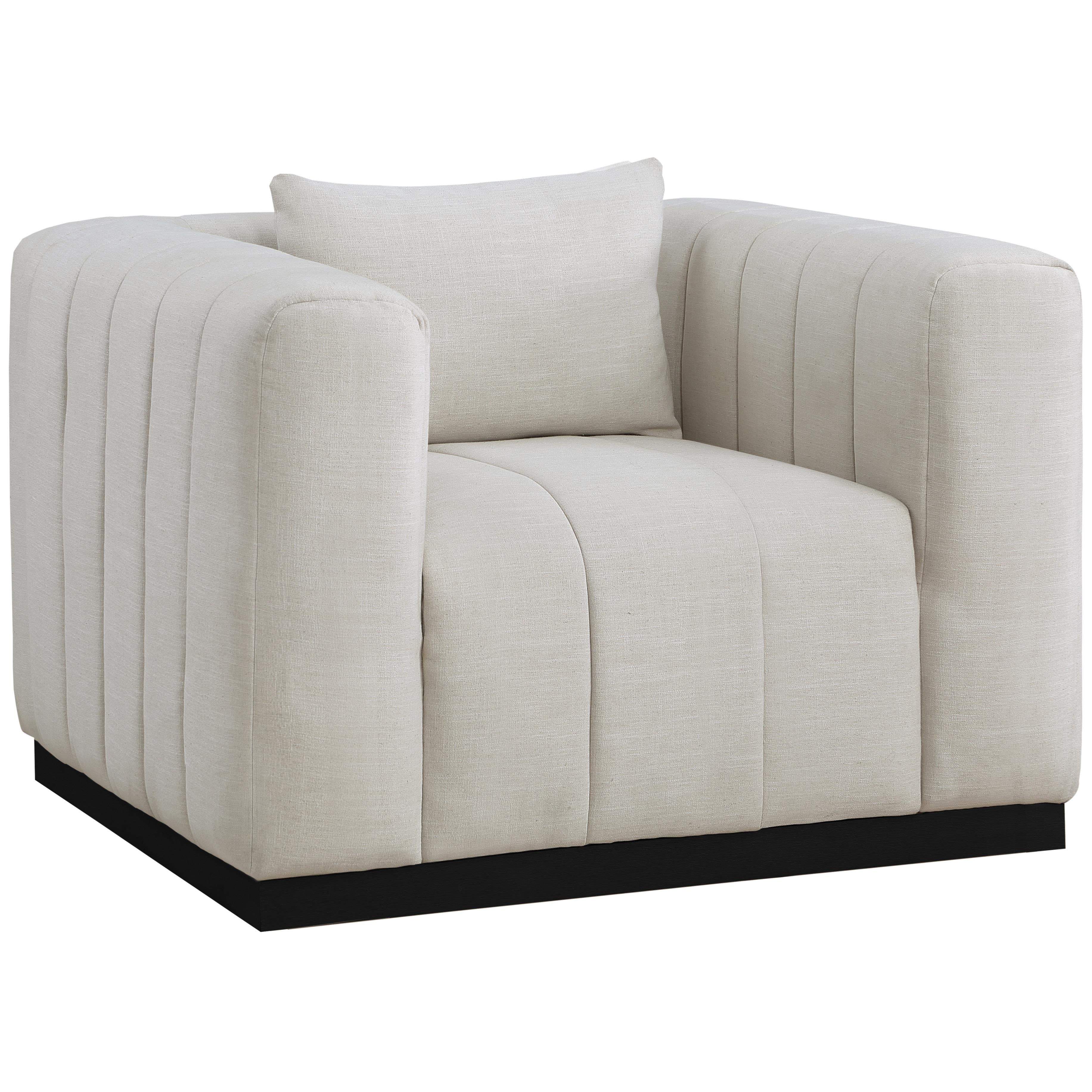 Meridian Lucia Beige Linen Textured Fabric Chair