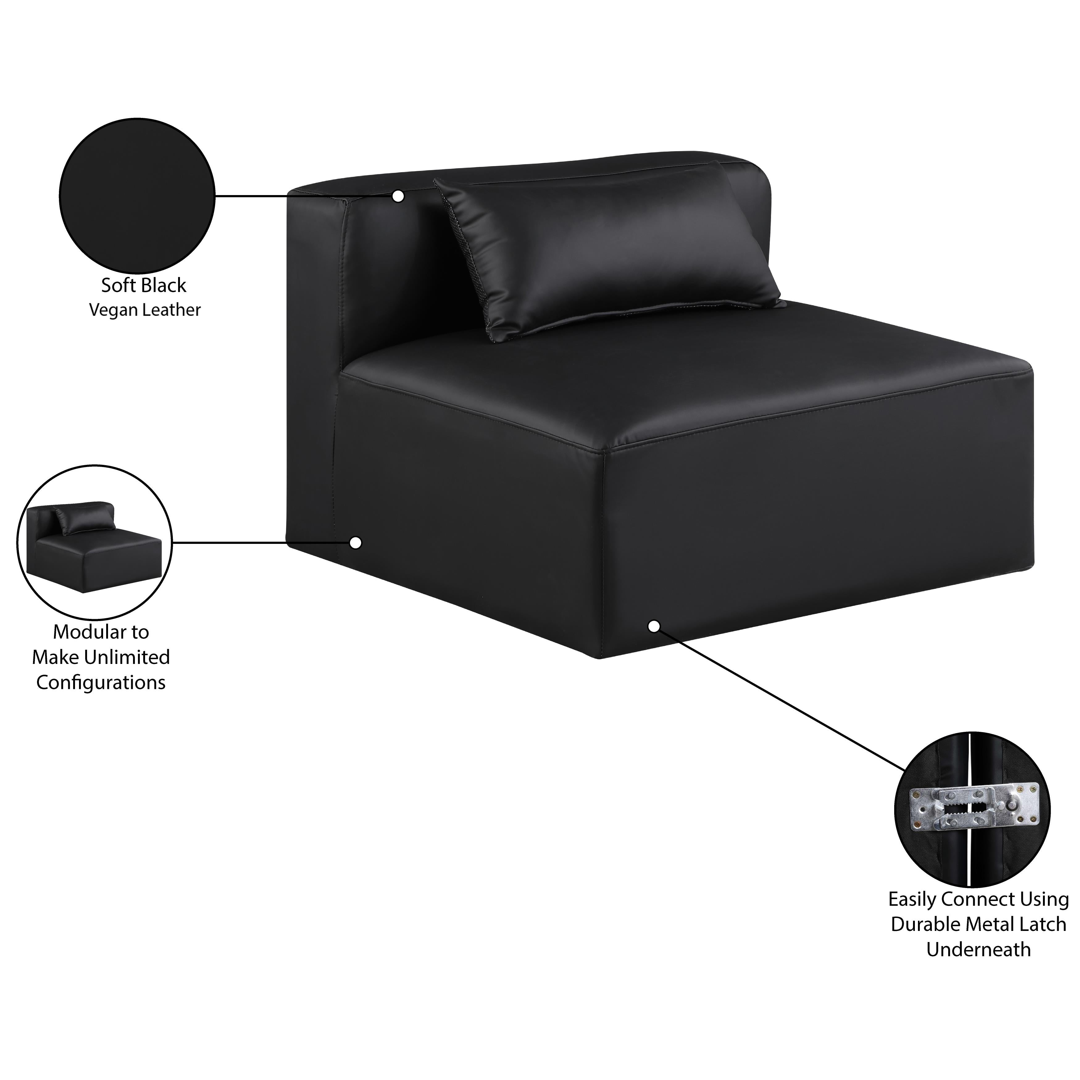 Meridian Cube Black Vegan Leather Armless Chair