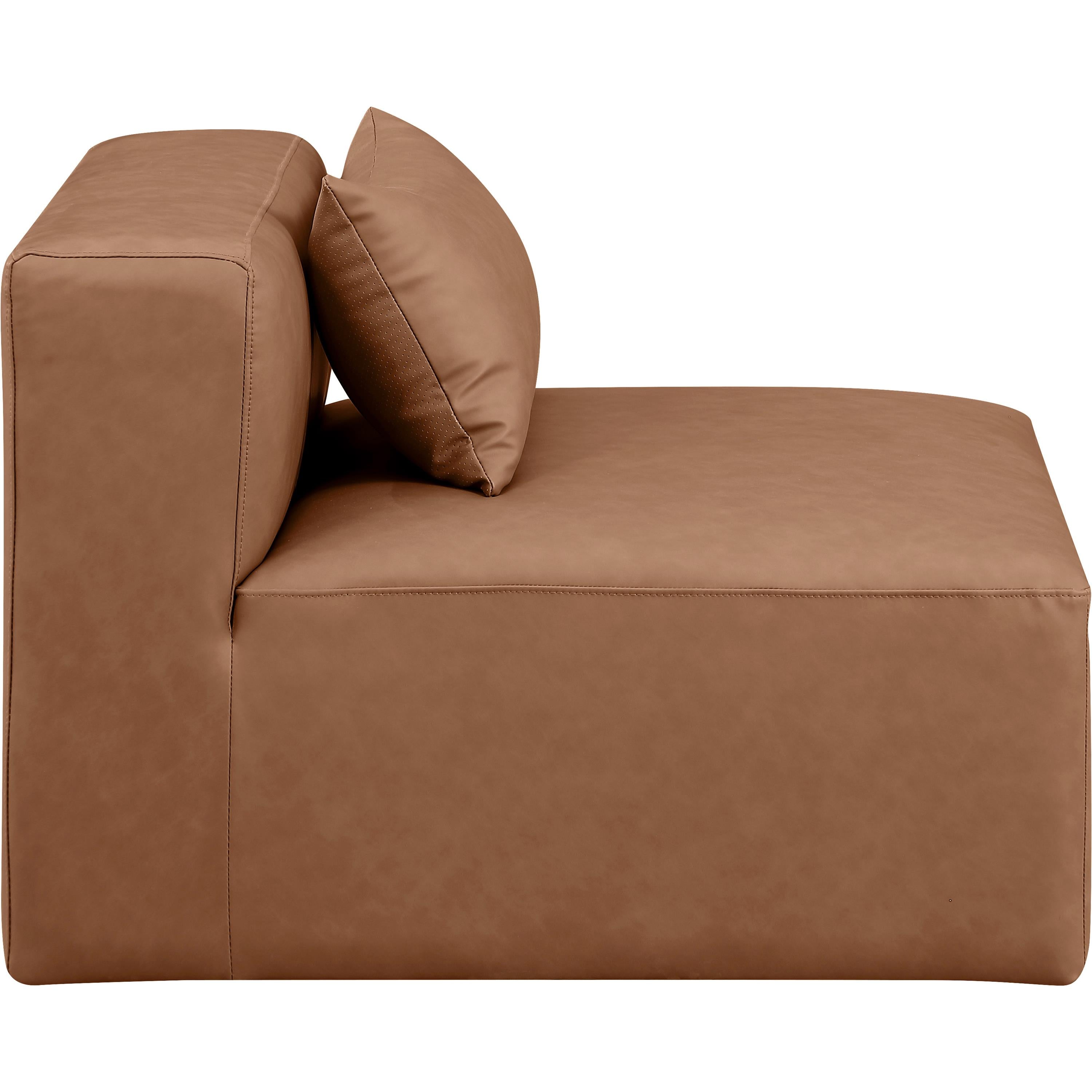Meridian Cube Brown Vegan Leather Armless Chair