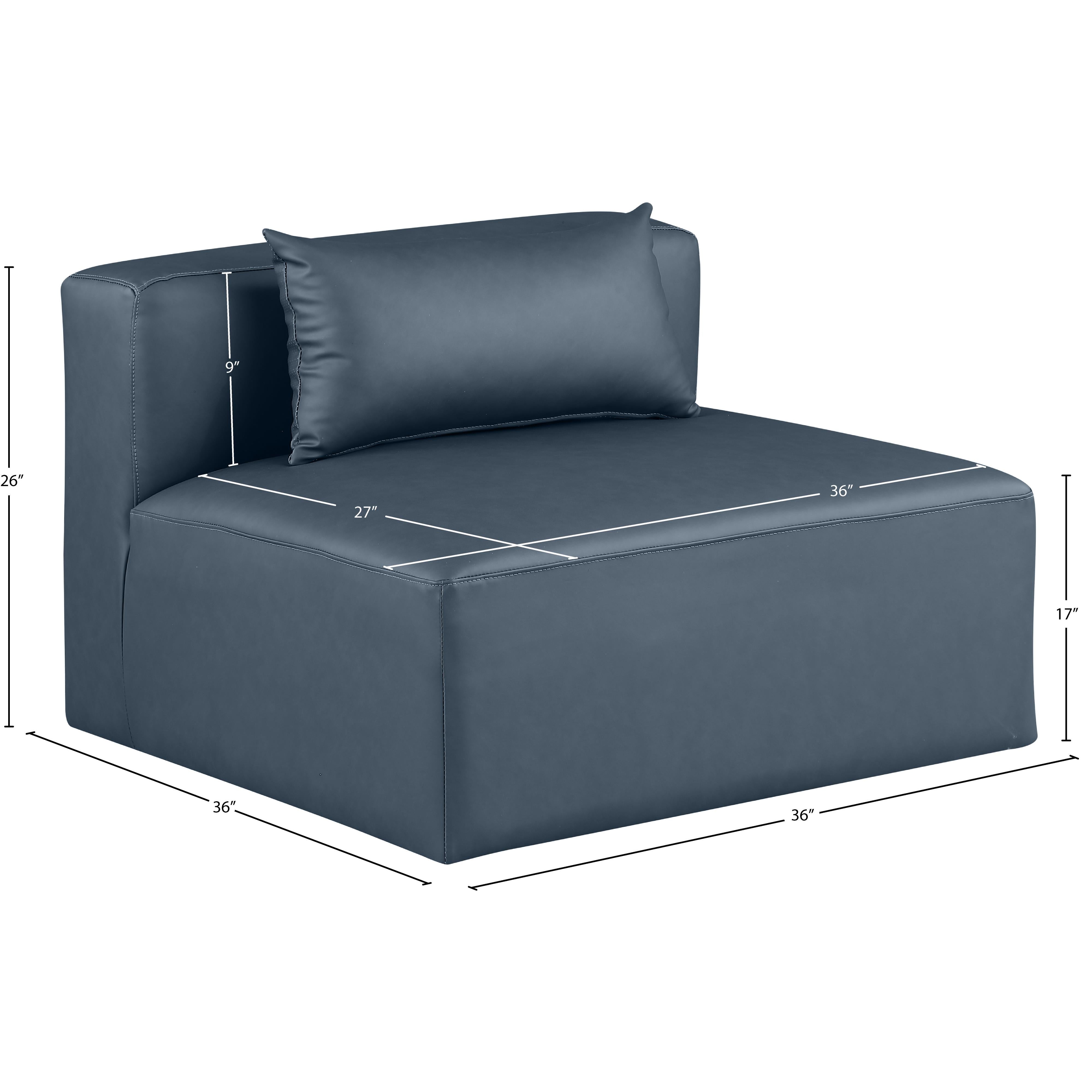 Meridian Cube Navy Blue Vegan Leather Armless Chair