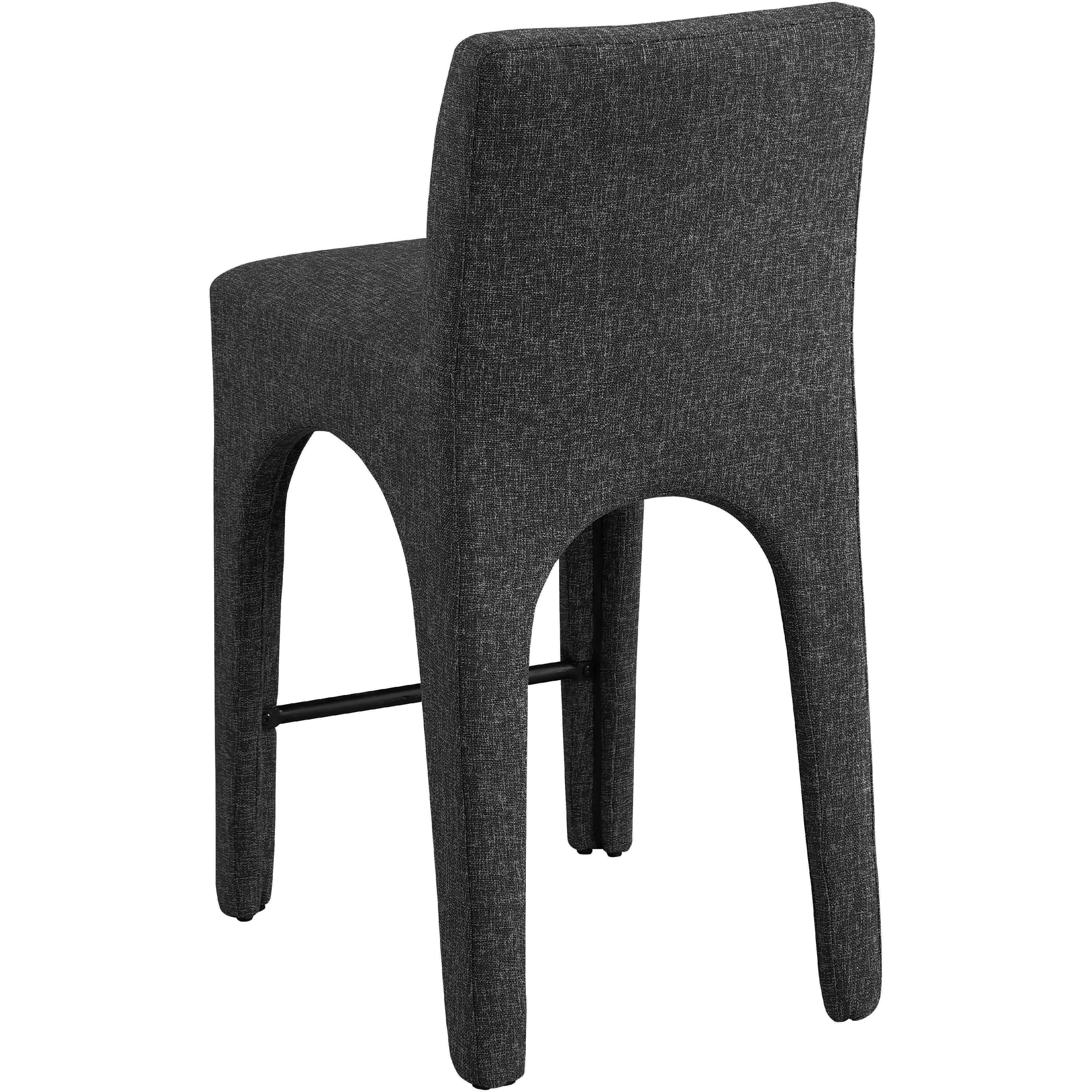 Meridian Gramercy Black Linen Textured Fabric Stool