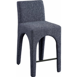 Meridian Gramercy Blue Linen Textured Fabric Stool