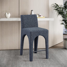 Meridian Gramercy Blue Linen Textured Fabric Stool