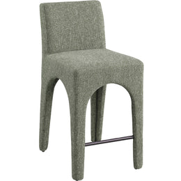 Meridian Gramercy Green Linen Textured Fabric Stool