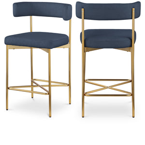 Meridian Rivage Deep Navy Durable Linen Textured Fabric Stool