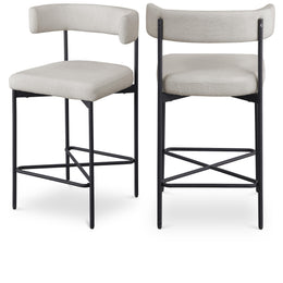 Meridian Rivage Beige Durable Linen Textured Fabric Stool