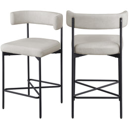 Meridian Rivage Beige Durable Linen Textured Fabric Stool