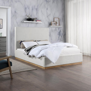 Meridian Alfie Cream Linen Textured Fabric Queen Bed