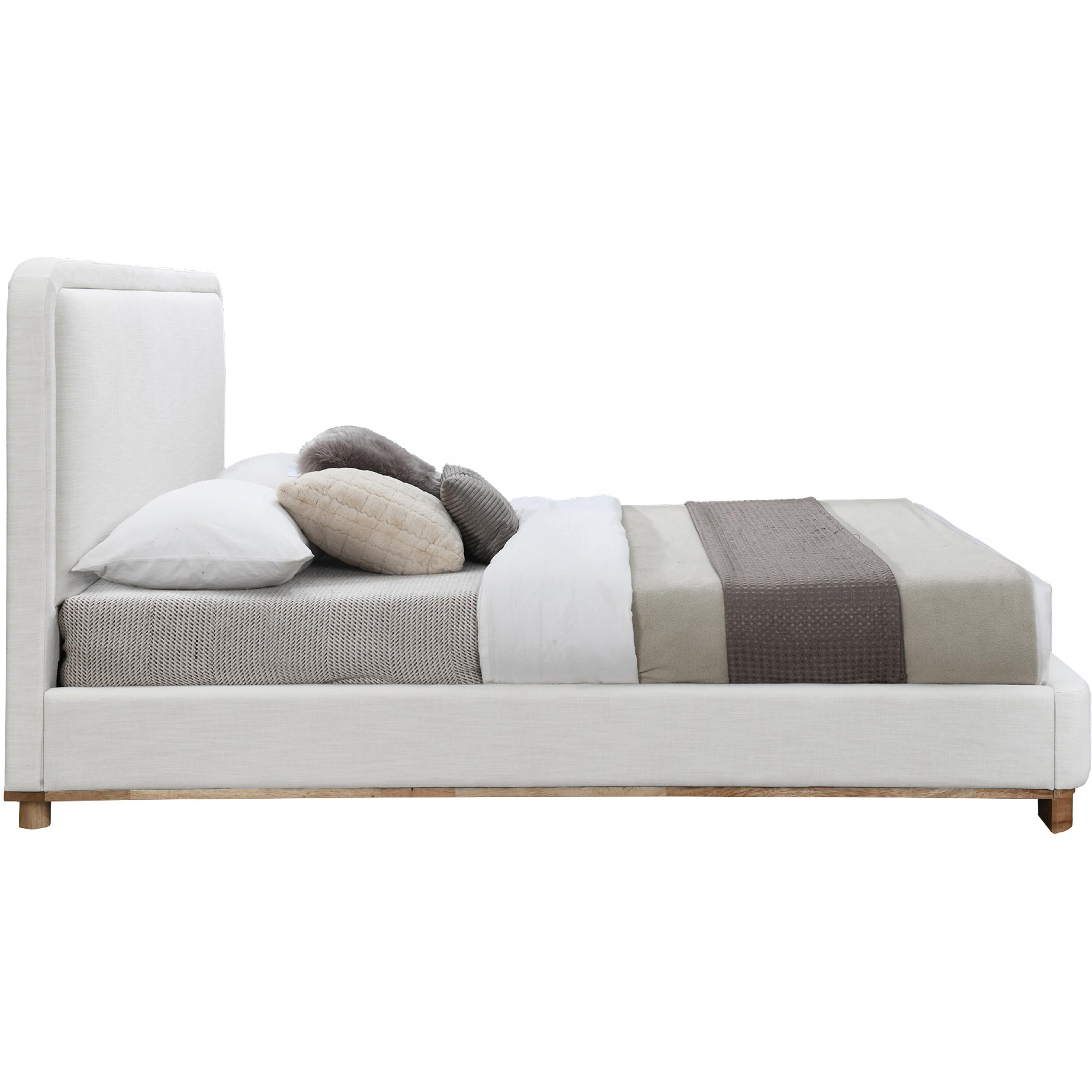 Meridian Nolita Cream Linen Textured Fabric King Bed