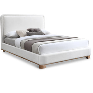 Meridian Nolita Cream Linen Textured Fabric Queen Bed