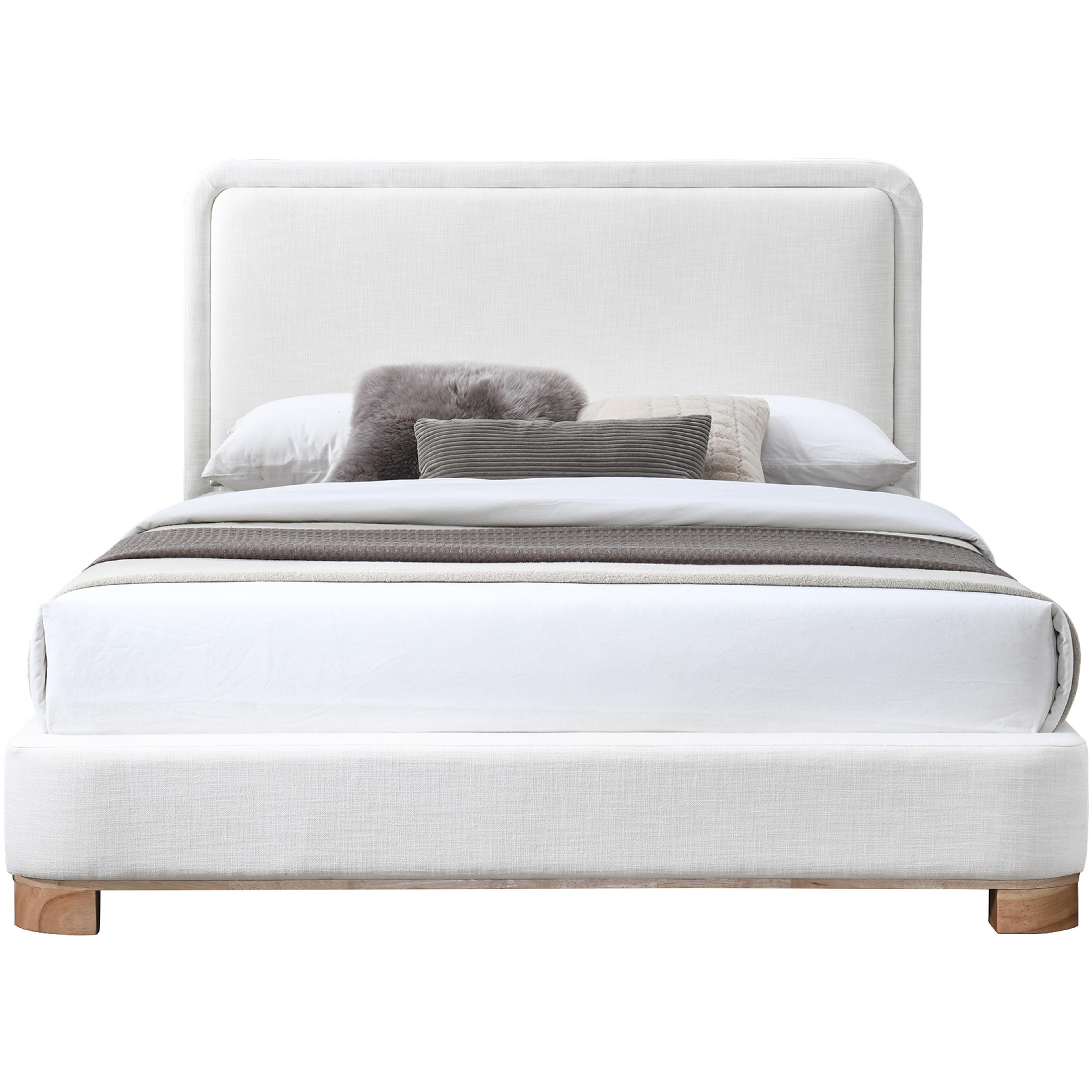 Meridian Nolita Cream Linen Textured Fabric Queen Bed