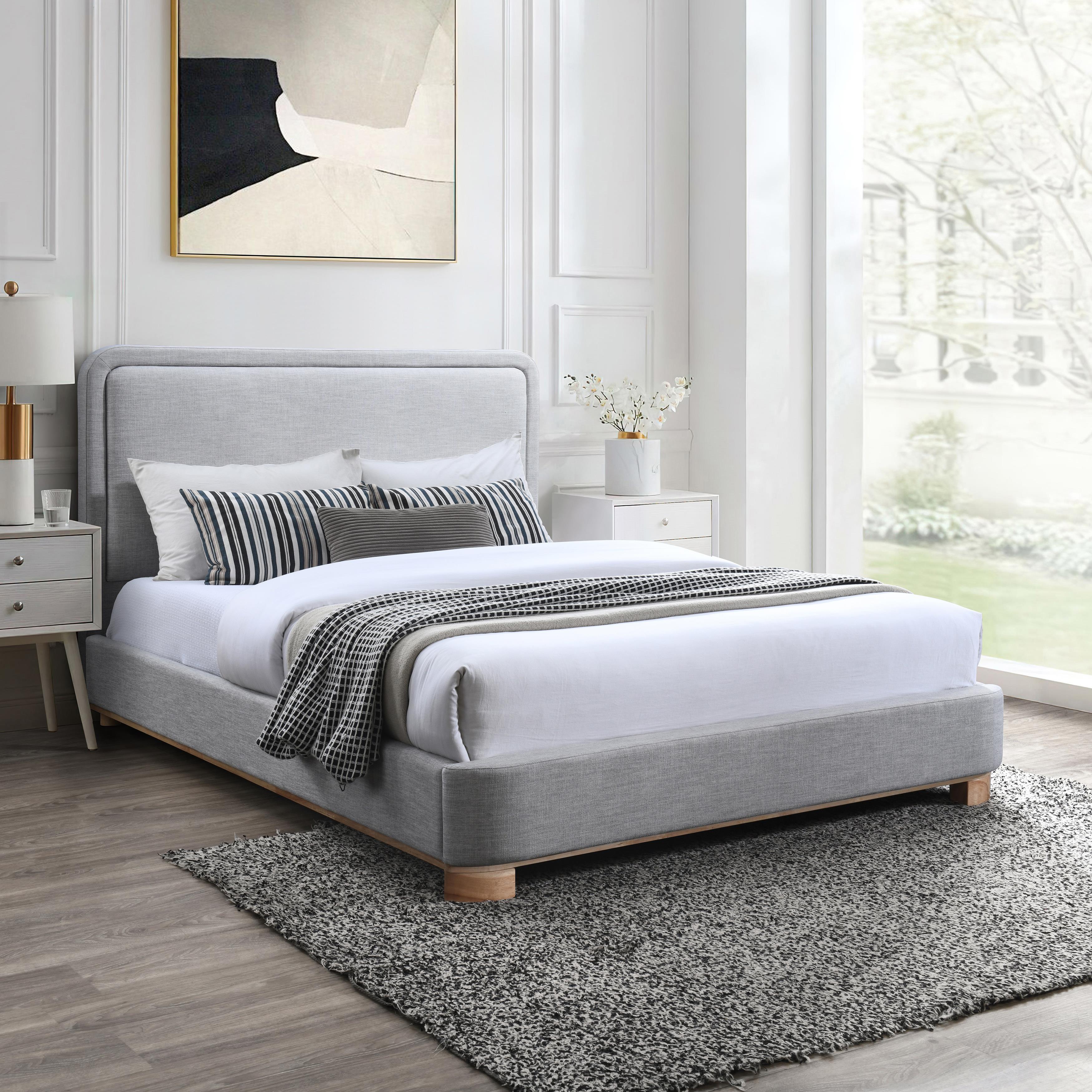 Meridian Nolita Grey Linen Textured Fabric Full Bed