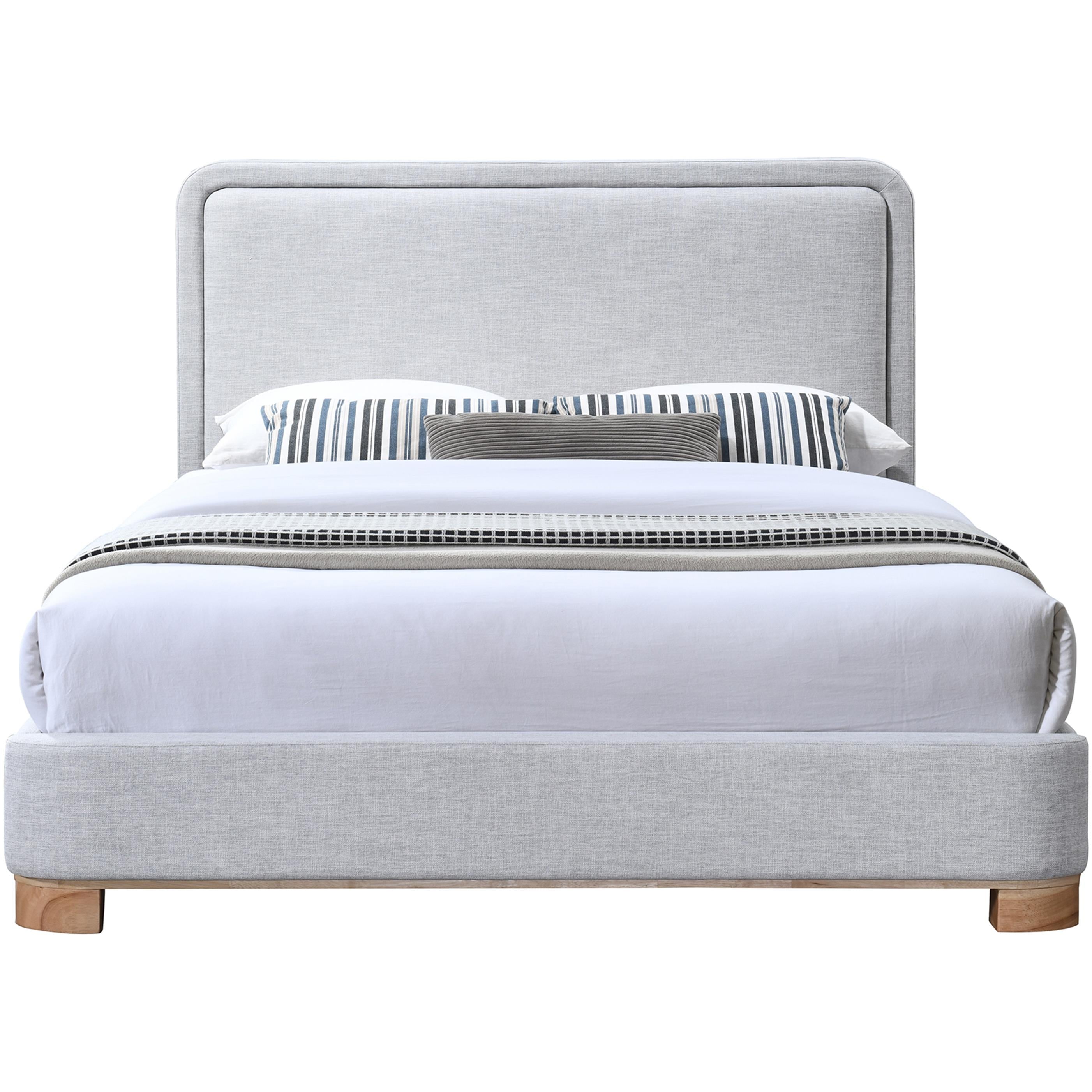 Meridian Nolita Grey Linen Textured Fabric King Bed