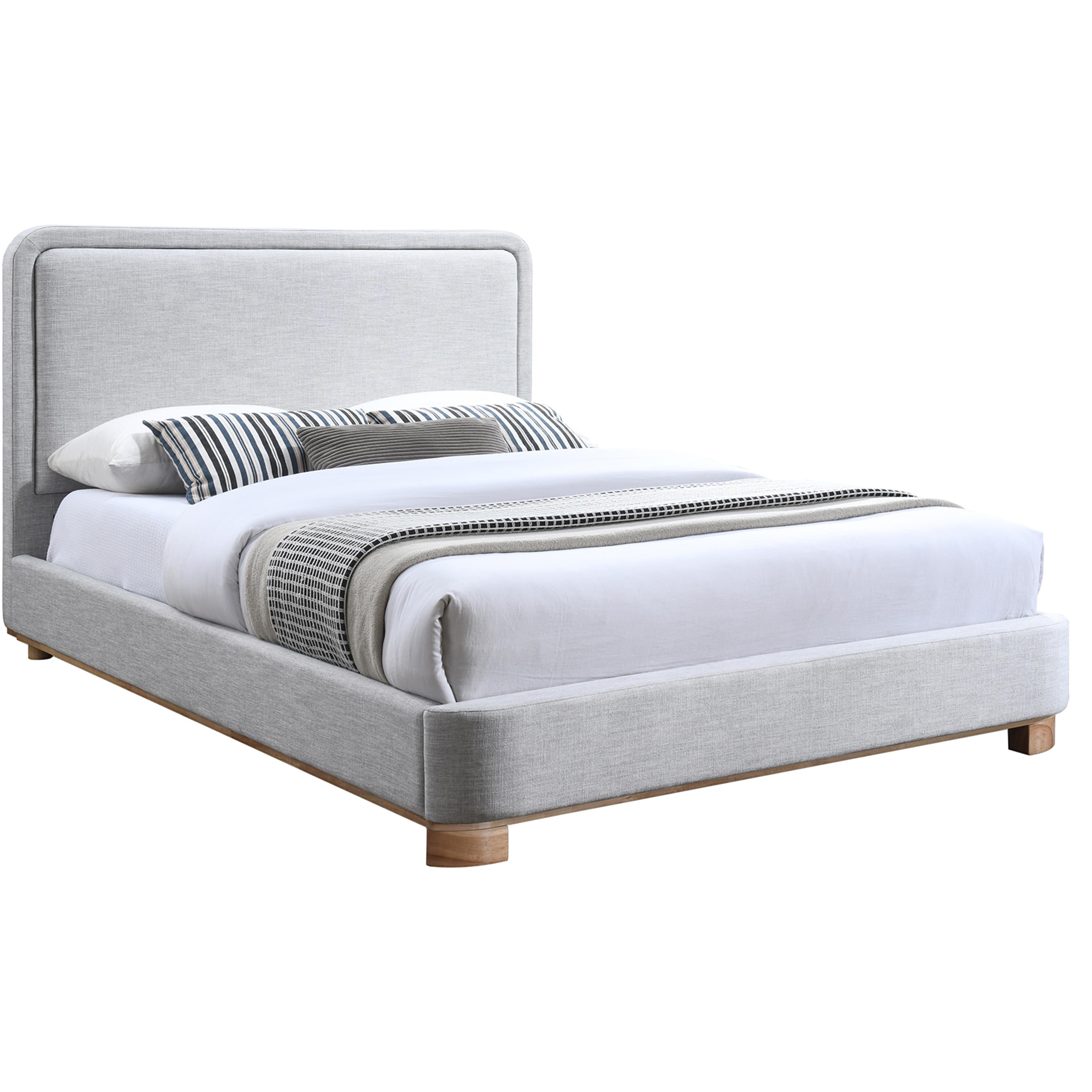 Meridian Nolita Grey Linen Textured Fabric King Bed