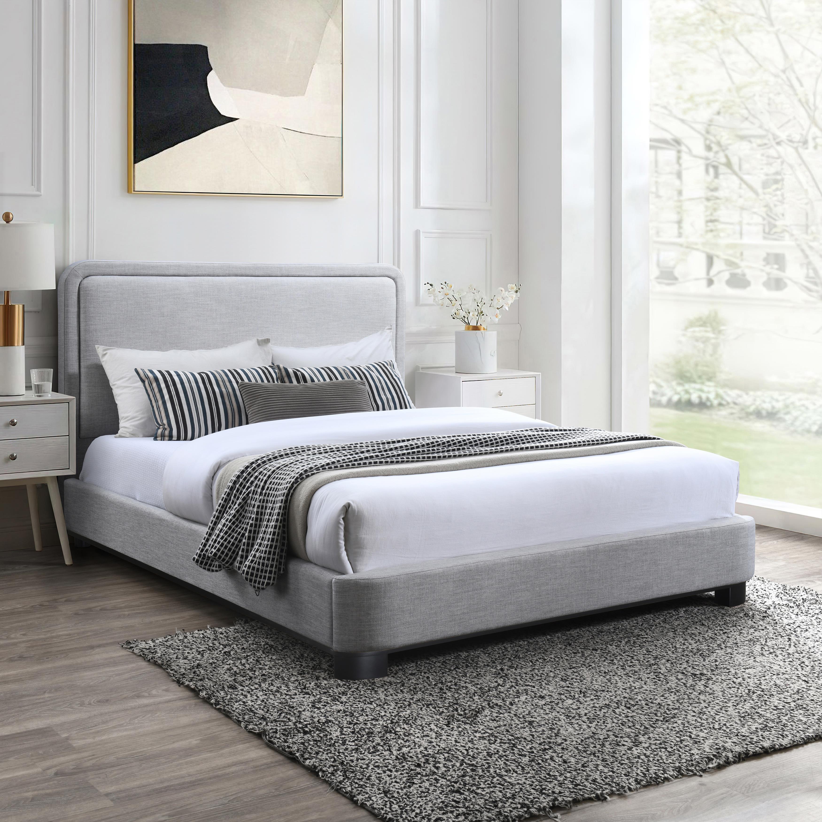 Meridian Nolita Grey Linen Textured Fabric King Bed
