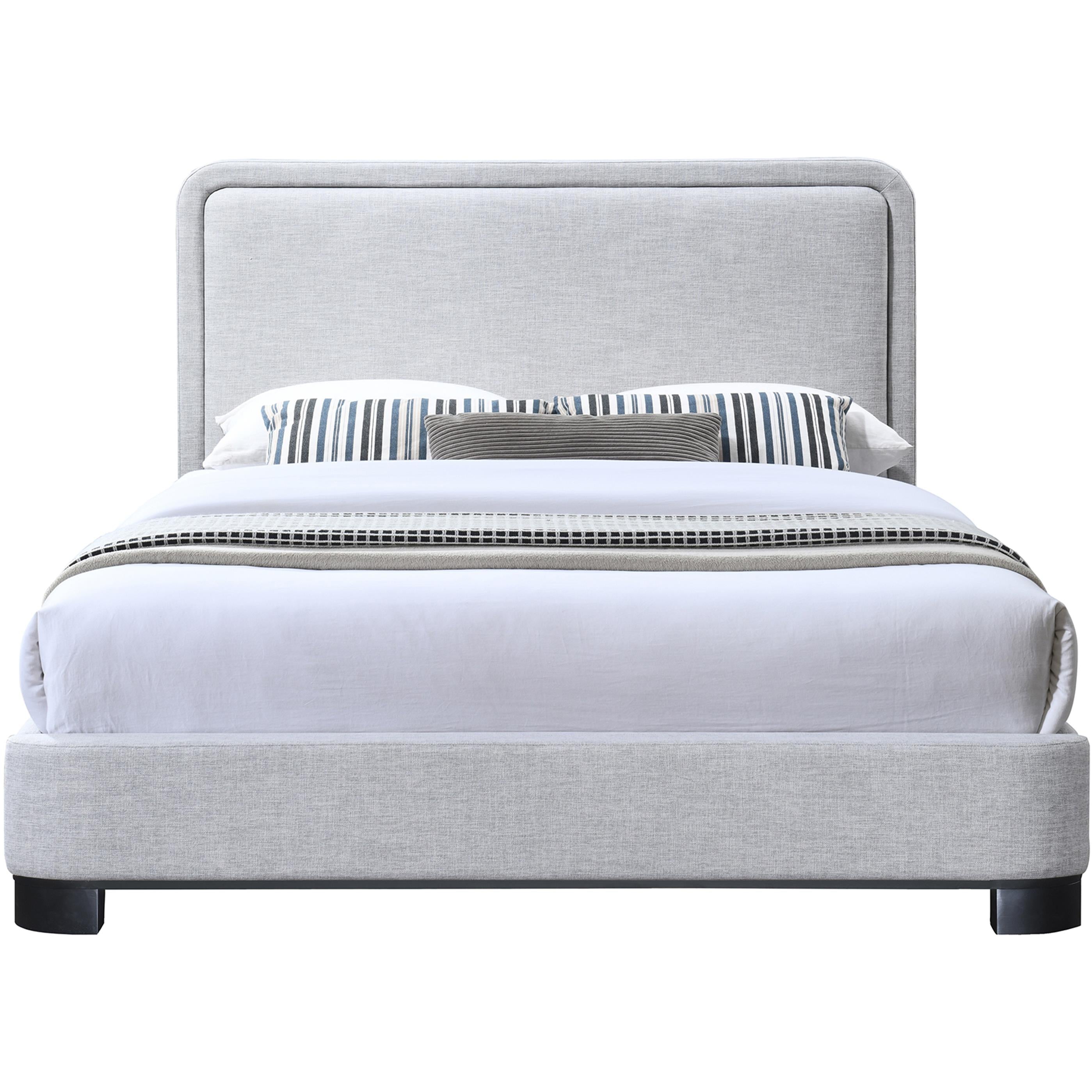 Meridian Nolita Grey Linen Textured Fabric Queen Bed