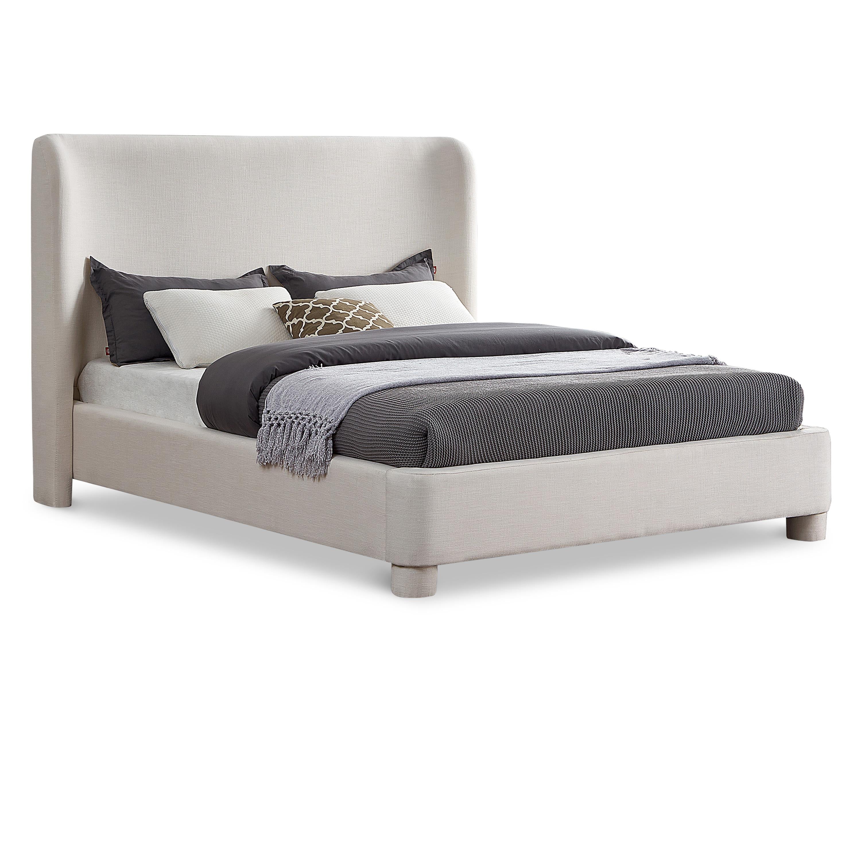 Meridian Penny Cream Linen Textured Fabric King Bed