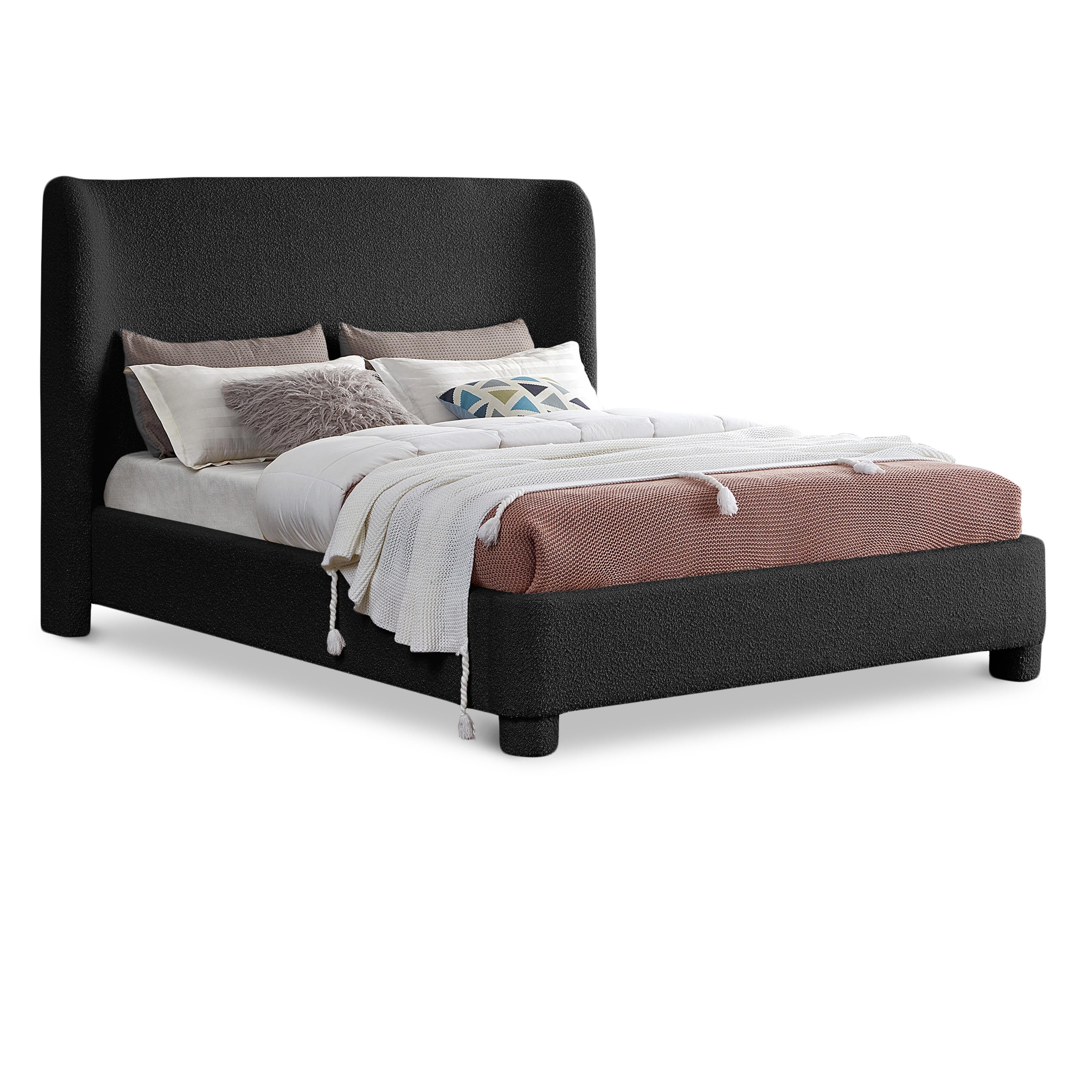 Meridian Penny Black Boucle Fabric Full Bed