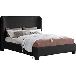 Meridian Penny Black Boucle Fabric Queen Bed