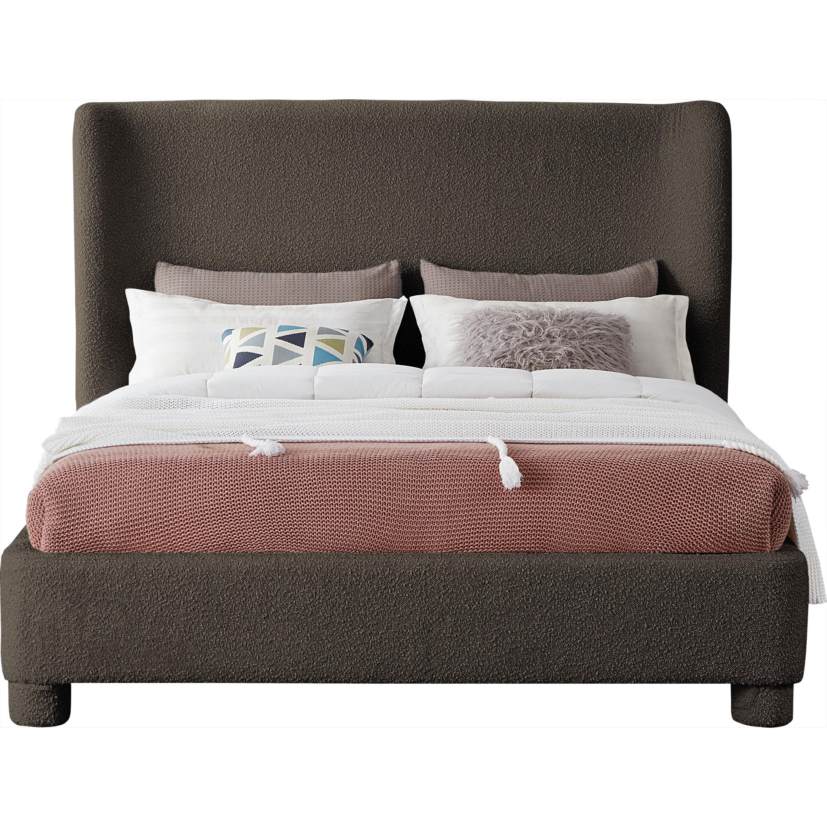 Meridian Penny Brown Boucle Fabric Full Bed