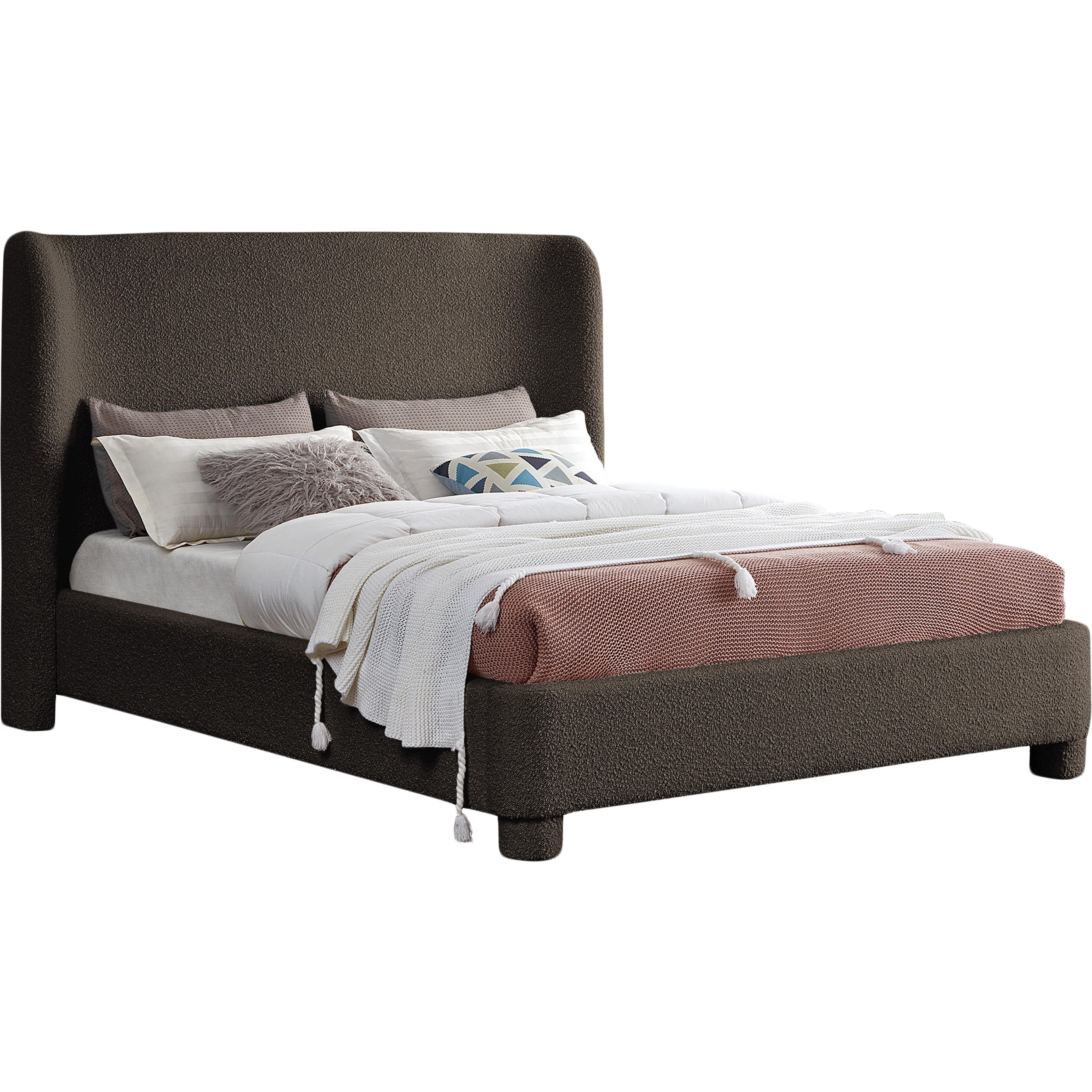 Meridian Penny Brown Boucle Fabric Full Bed