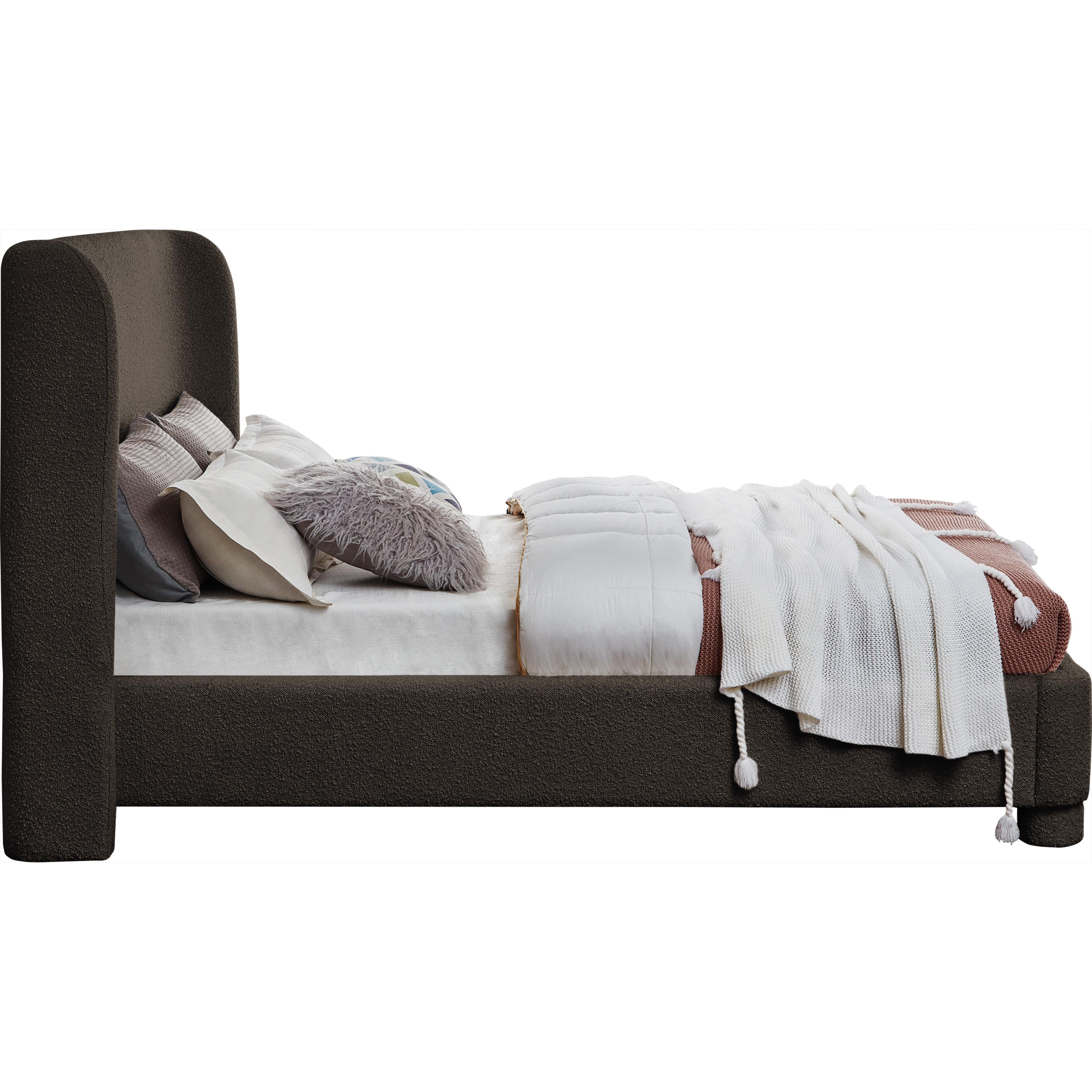 Meridian Penny Brown Boucle Fabric Queen Bed
