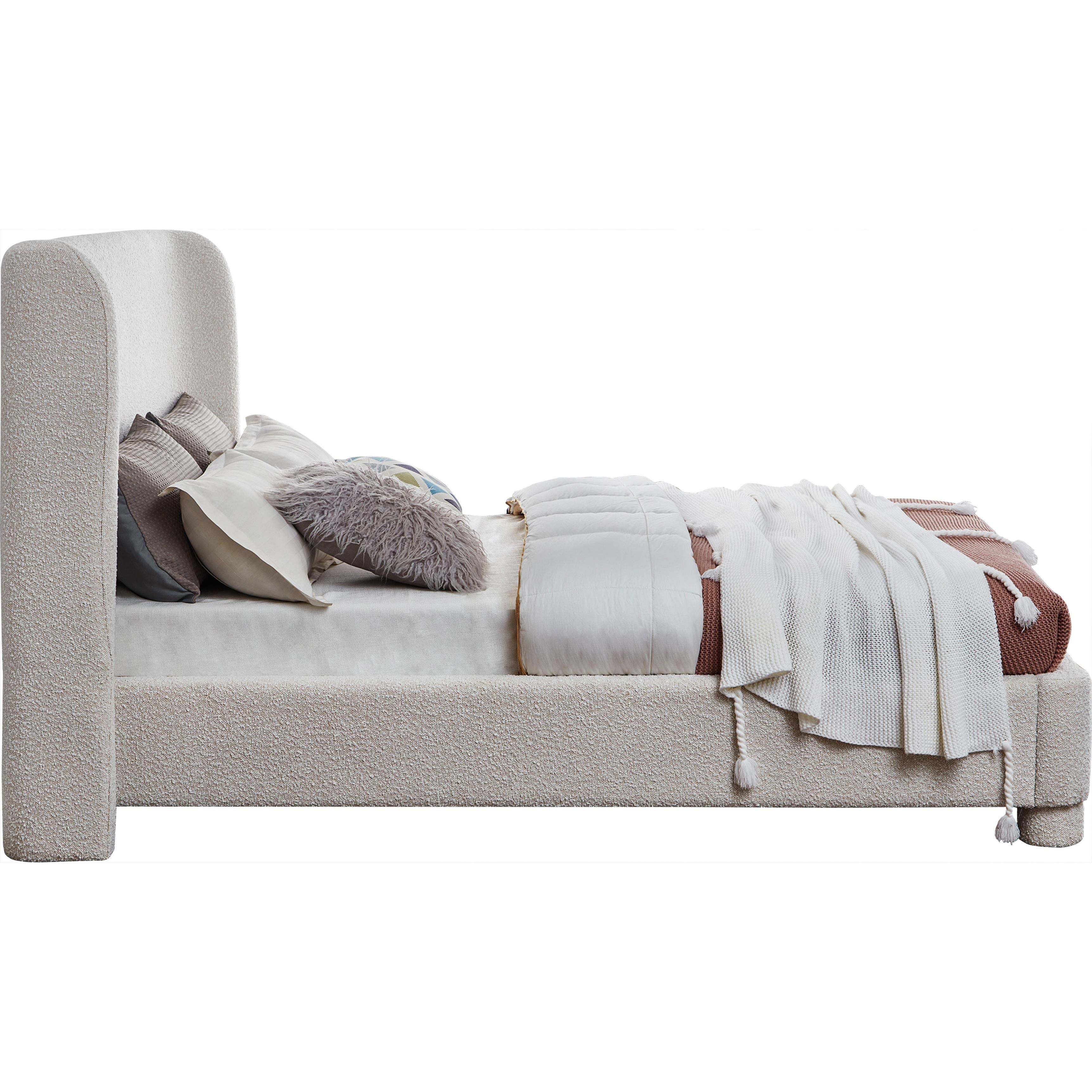 Meridian Penny Cream Boucle Fabric King Bed