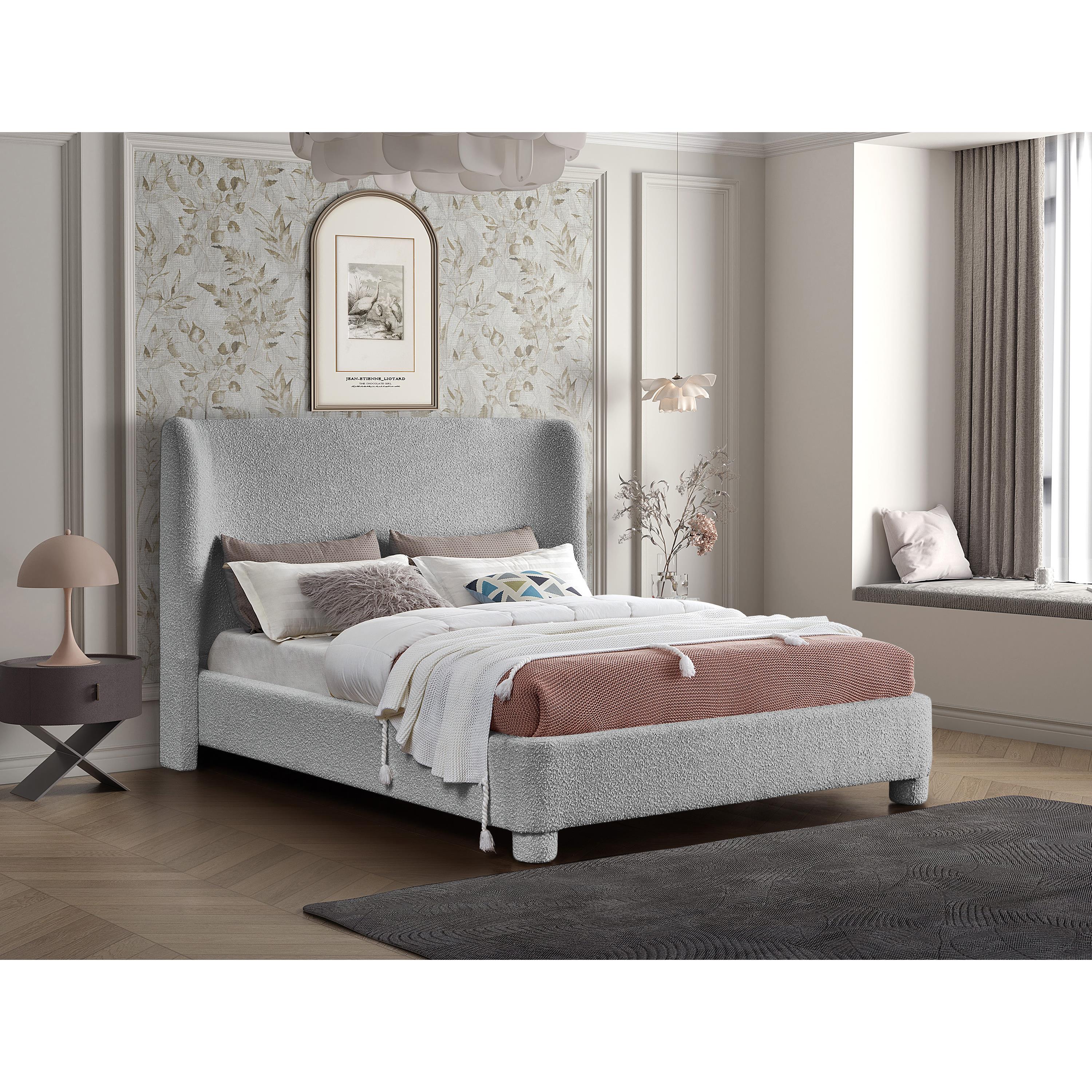 Meridian Penny Grey Boucle Fabric Full Bed