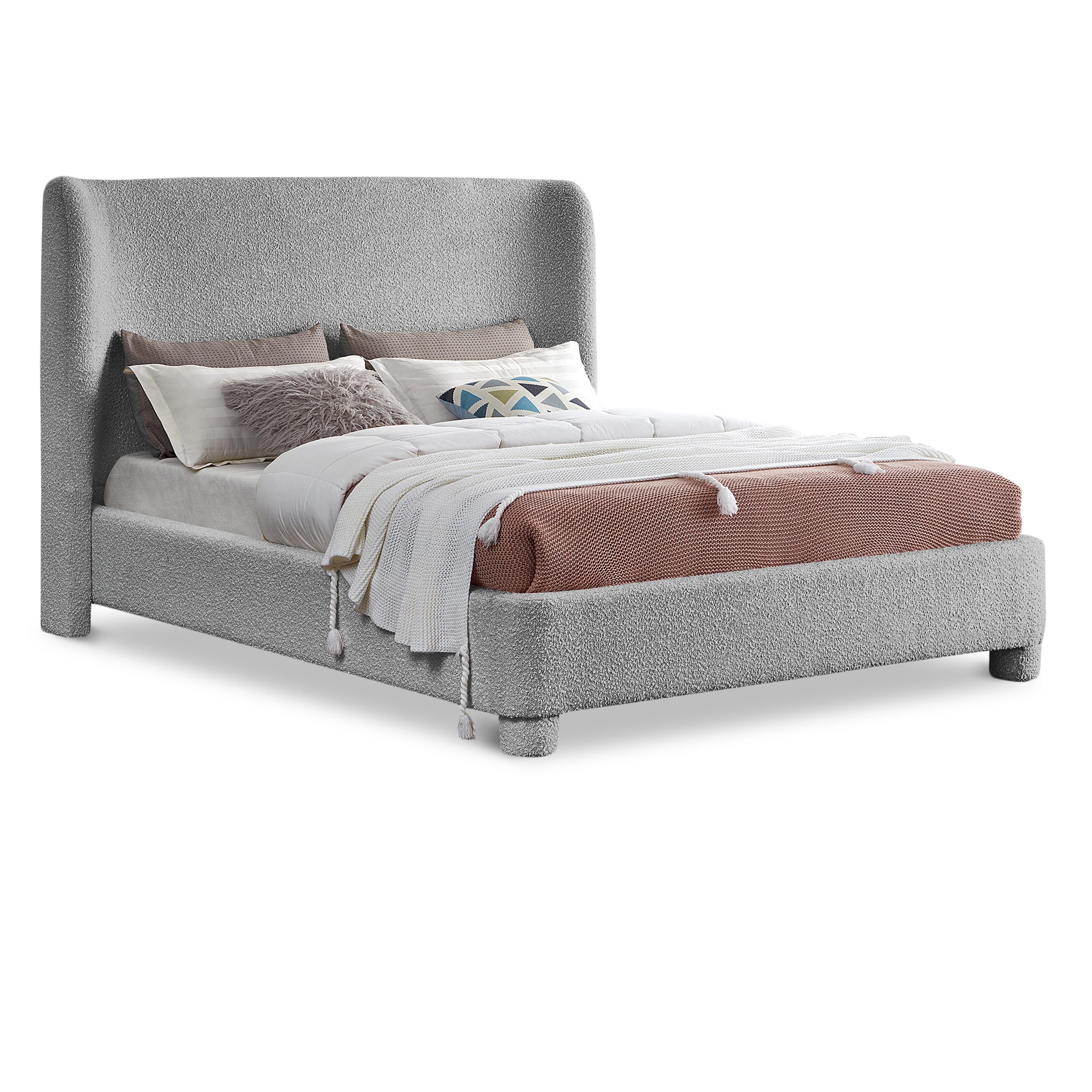 Meridian Penny Grey Boucle Fabric King Bed